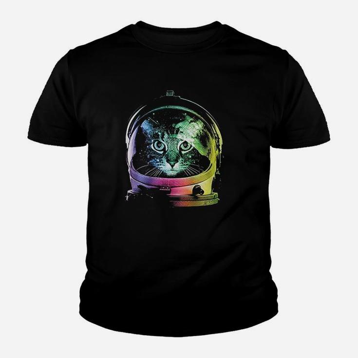 Space Cat Rainbow Astronaut Helmet Galaxy Kid T-Shirt