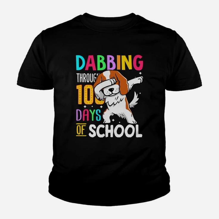 Spaniel Dabbing Through 100 Days Of School Colorful Dog Lovers Funny Student Kid T-Shirt