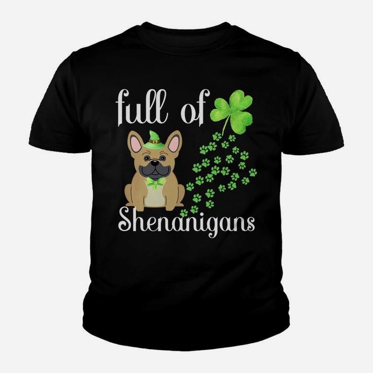 St Patricks Day French Bulldog Dog Shamrocks Green Paw Kid T-Shirt