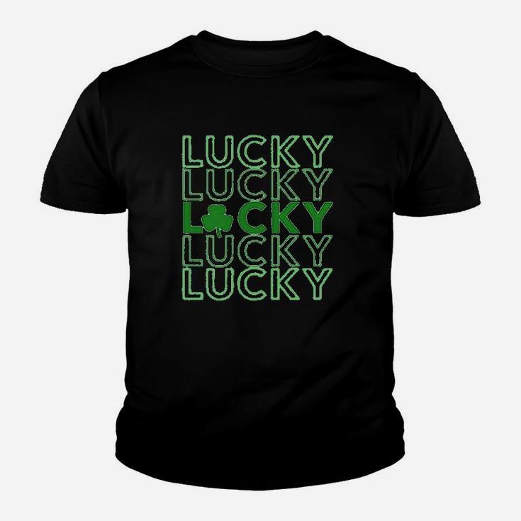 St Patricks Day Lucky Pattern Lucky Saying Kid T-Shirt