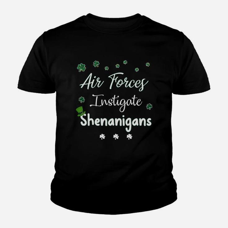St Patricks Day Shamrock Air Forces Instigate Shenanigans Funny Saying Job Title Kid T-Shirt