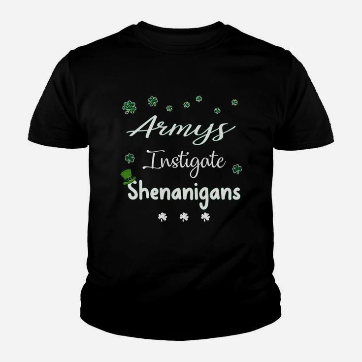 St Patricks Day Shamrock Armys Instigate Shenanigans Funny Saying Job Title Kid T-Shirt