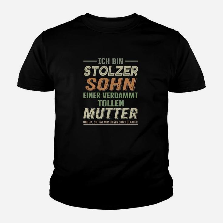 Stolzer Sohn Mutter Spruch Kinder Tshirt in Schwarz, Familienmotiv Tee