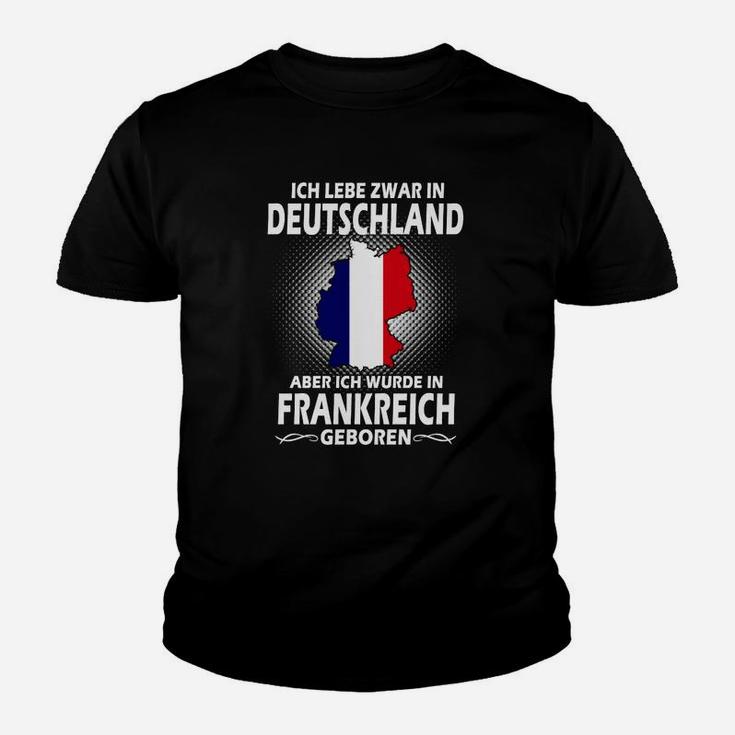 Stolzes Herkunfts-Kinder Tshirt Geboren in Frankreich, Lebe in Deutschland Schwarz