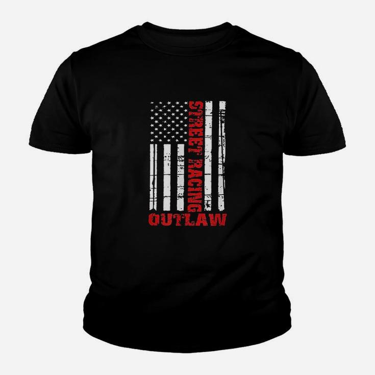 Street Racing Outlaw Flag American Drag Racing Kid T-Shirt