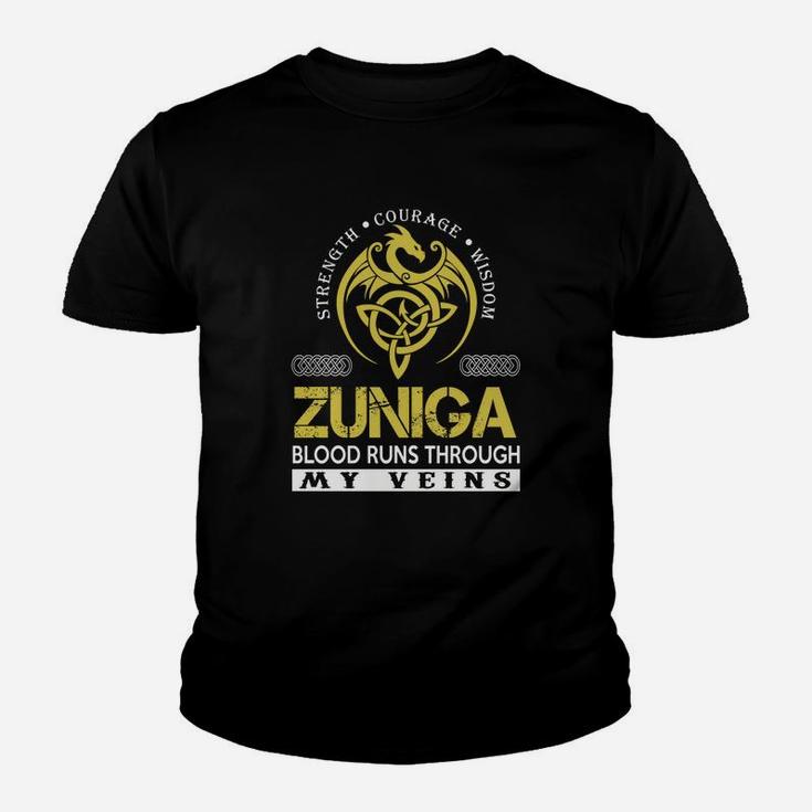 Strength Courage Wisdom Zuniga Blood Runs Through My Veins Name Shirts Kid T-Shirt