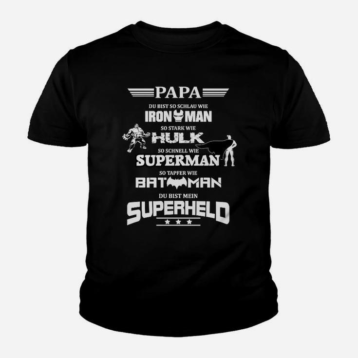 Superhelden Papa Kinder Tshirt, Schwarzes Herren-Kinder Tshirt mit Superhelden-Motiv
