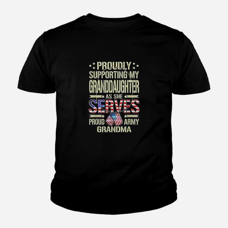 Support My Granddaughter As She Serves Proud Army Grandma Kid T-Shirt