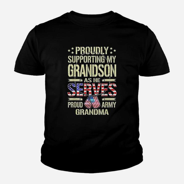 Supporting My Grandson As He Serves Proud Army Grandma Kid T-Shirt