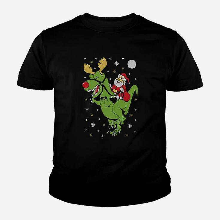 T Rex Santa Ride Funny Ugly Christmas Kid T-Shirt