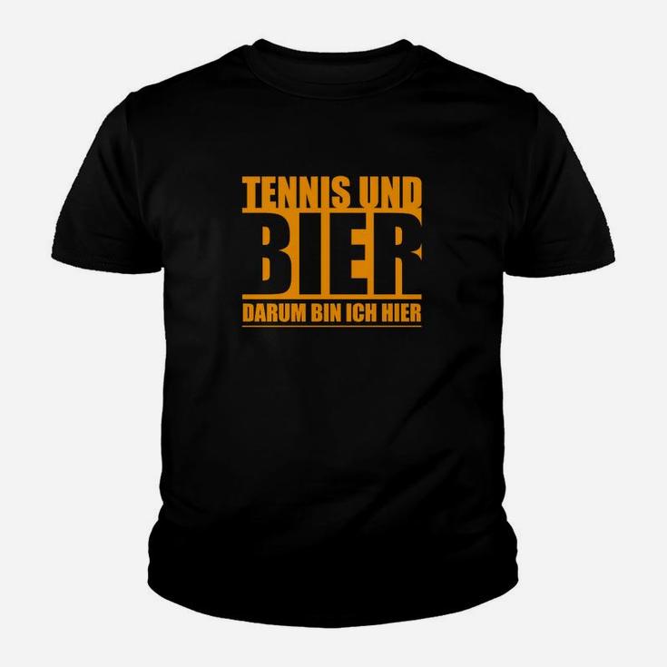 Tennis und Bier Herren Kinder Tshirt Darum bin ich hier, Lustiges Rundhals-Kinder Tshirt