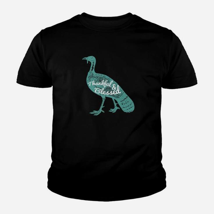 Thankful And Blessed Vintage Turkey Thanksgiving Kid T-Shirt
