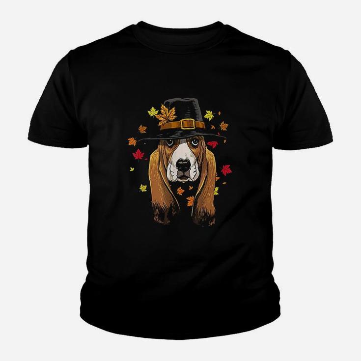 Thanksgiving Basset Hound Pilgrim Costume Kid T-Shirt