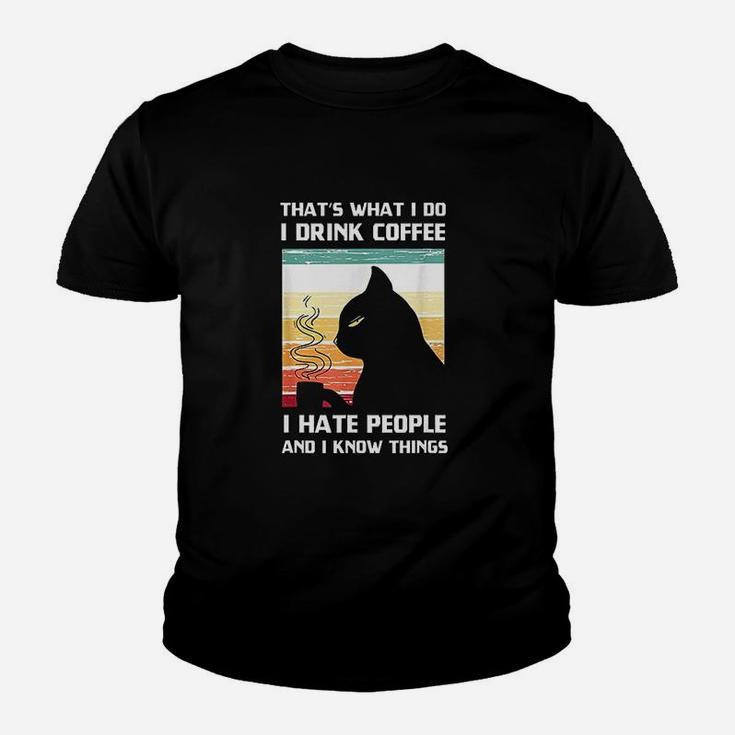 Thats What I Do I Drink Coffee I Hate People Black Cat Kid T-Shirt