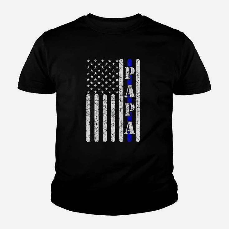 Thin Blue Line Papa Vintage Police American Flag Grandpa Kid T-Shirt