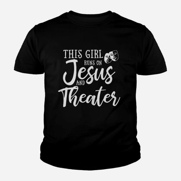 This Girl Runs On Jesus And Theater Christian Gift Kid T-Shirt