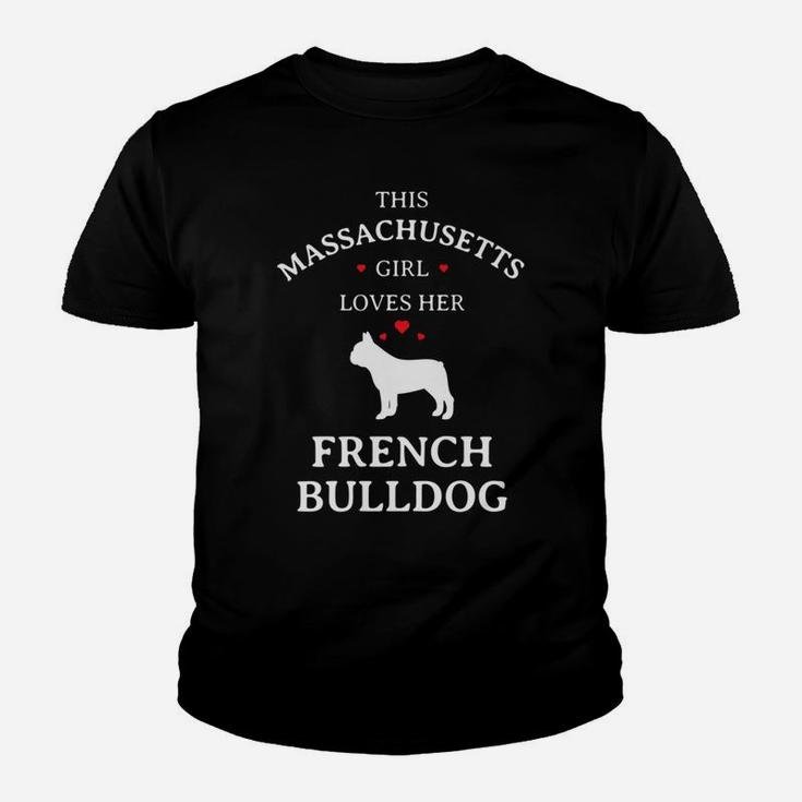 This Massachusetts Girl Loves Her French Bulldog Dog Kid T-Shirt