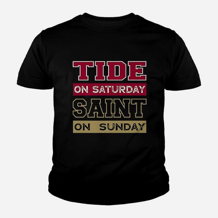 Tide On Saturday Saint On Sunday Alabama Louisiana Football Kid T-Shirt