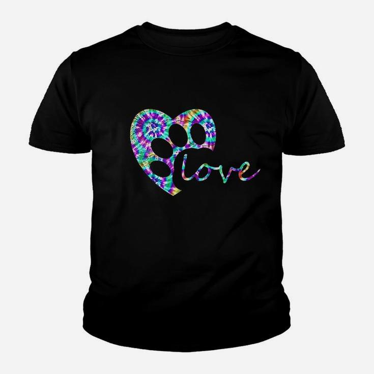 Tie Dye Love Dog Paw Print Animal Kid T-Shirt