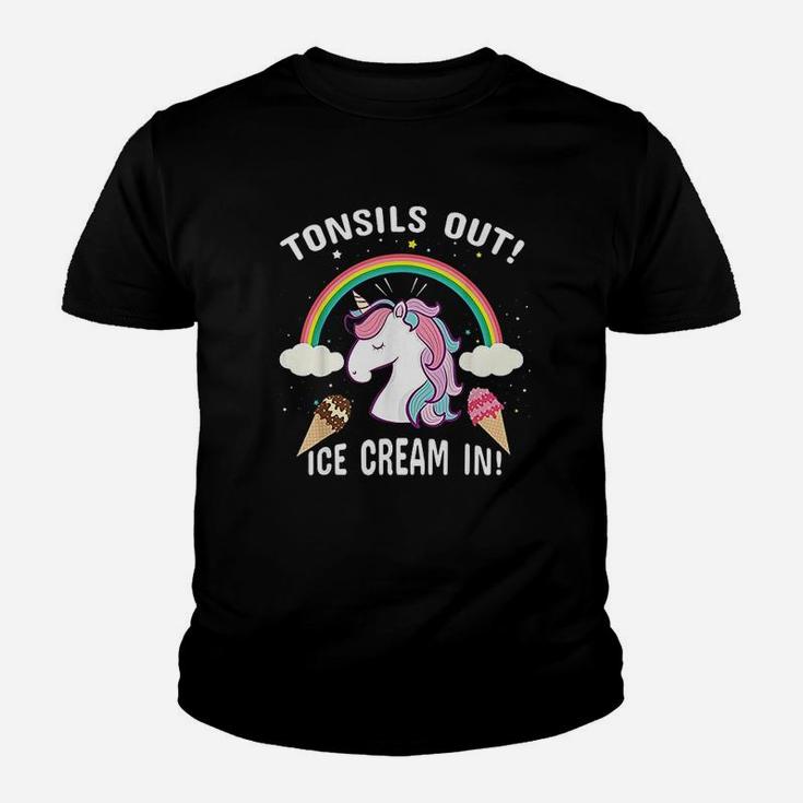Tonsils Out Ice Cream In Post Surgery Unicorn Get Well Gift Kid T-Shirt
