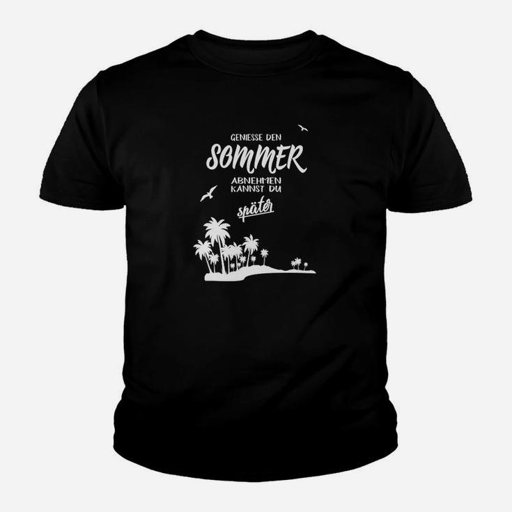 Tropical Summer Vibes Herren Kinder Tshirt, Schwarz mit Palmen-Print