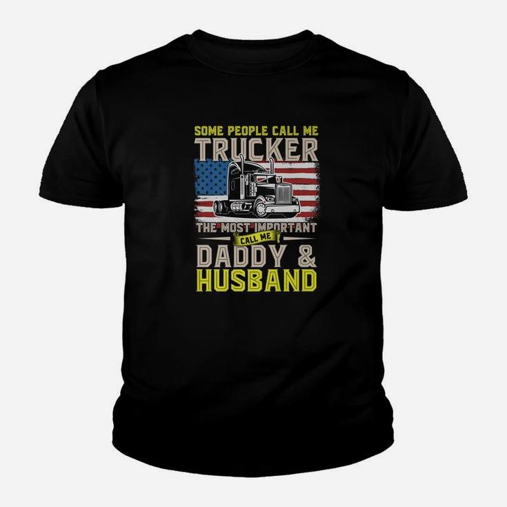 Truck Driver Gift Trucker Daddy Husband Us Flag Kid T-Shirt