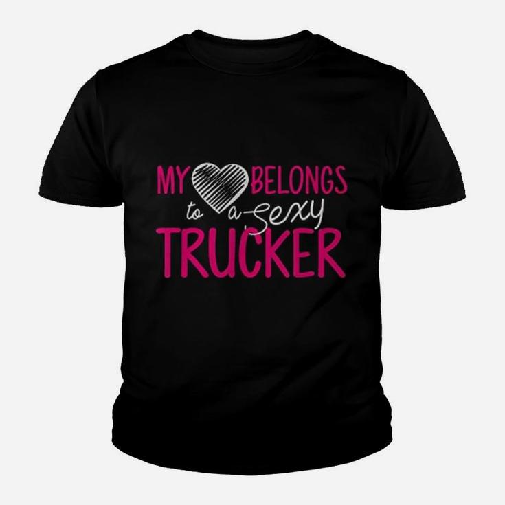 Truck Driver Wife My Heart Belongs To A Trucker Kid T-Shirt