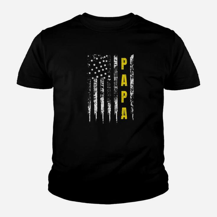Truck Driver Yellow Line Papa Us Flag Distressed Kid T-Shirt