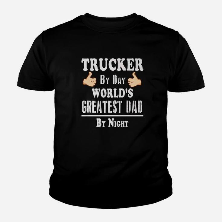 Trucker By Day Worlds Greatest Dad By Night Fathers Day Premium Kid T-Shirt