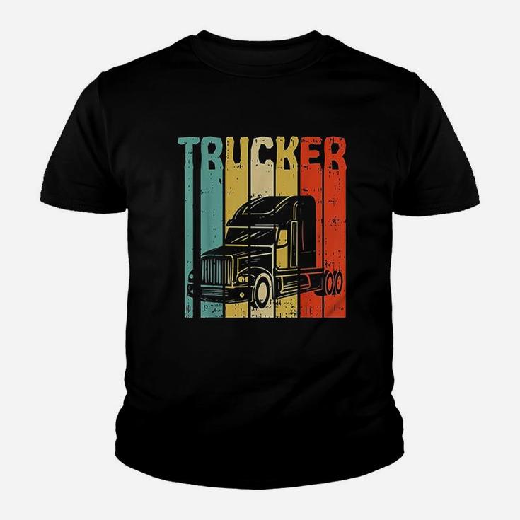 Trucker Retro Truckin Big Rig Semi Trailer Truck Driver Gift Kid T-Shirt