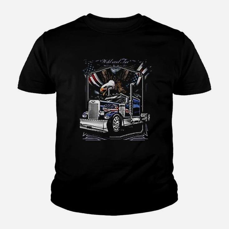 Trucker Wild And Free Eagle Military Kid T-Shirt