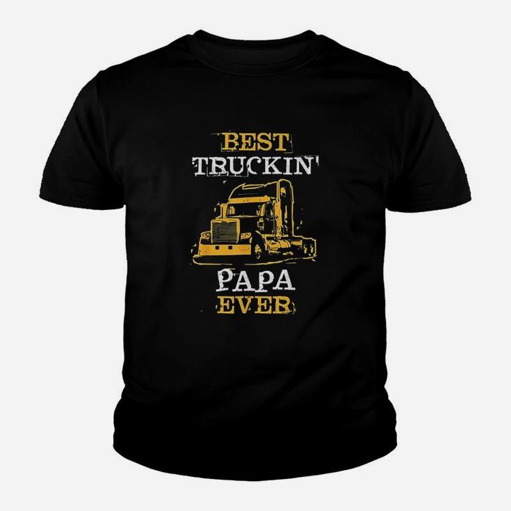 Trucking Papa Slogan Semi Big Rig Truck Driver Dad Saying Kid T-Shirt