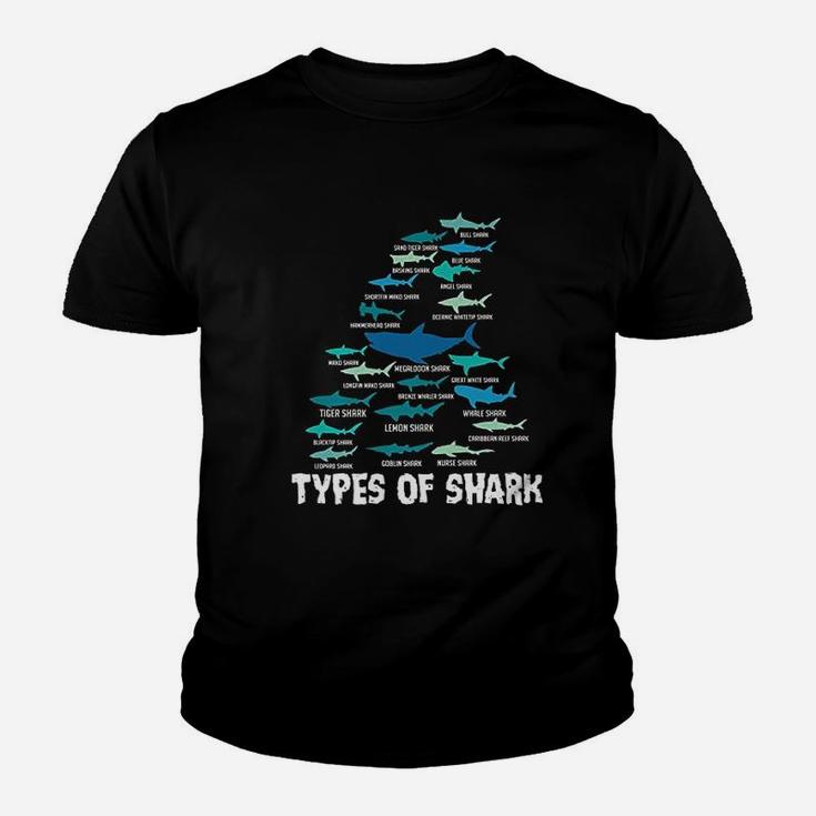 Types Of Shark Megalodon Great White Nurse Shark Kid T-Shirt