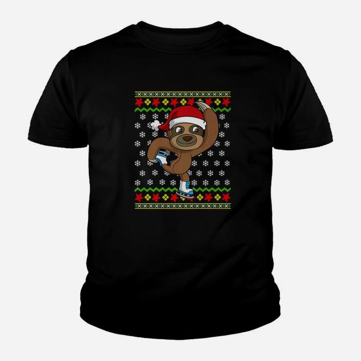 Ugly Christmas Sweater Kids Sloth Ice Skating Gift Kid T-Shirt