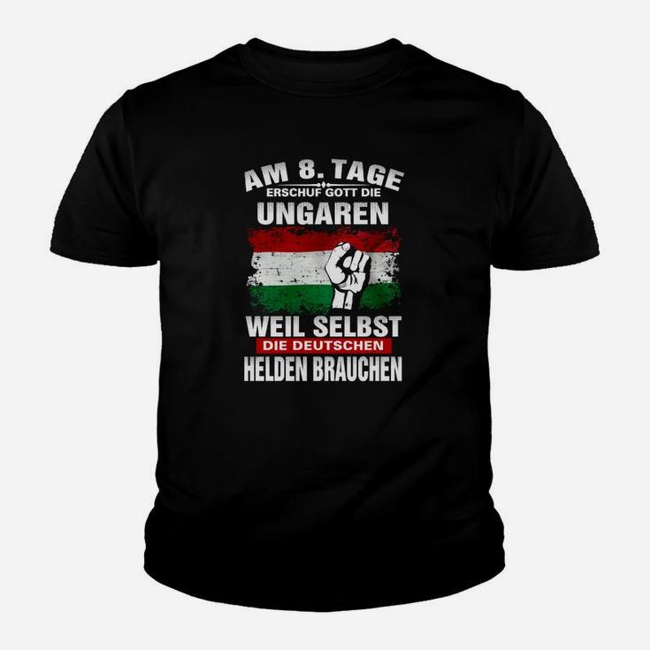 Ungarn Patriotisches Kinder Tshirt in Schwarz mit Flaggen-Design