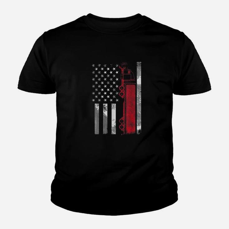 Us American Flag Semi Truck Driver 18 Wheeler Trucker Gift Kid T-Shirt