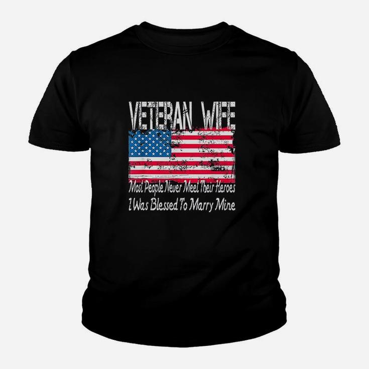 Us Military Veteran Wife Blessed To Marry My Hero Gift Kid T-Shirt