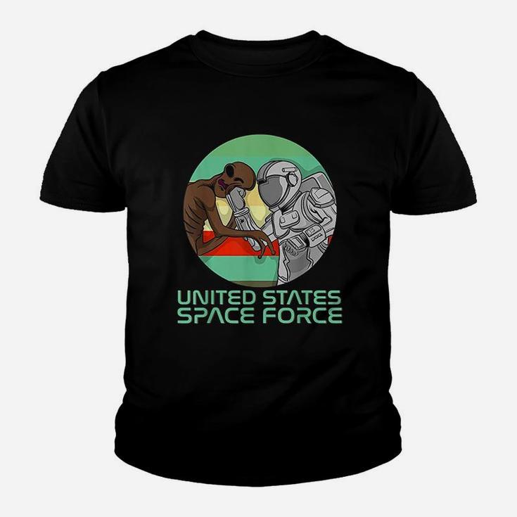 Us Space Force Funny Astronaut Versus Alien Kid T-Shirt