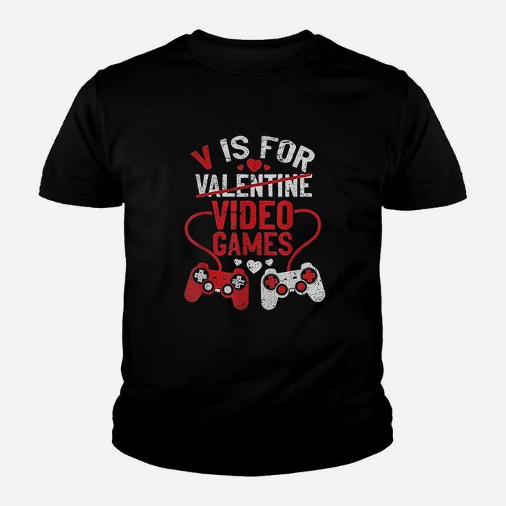 V Is For Video Games Funny Valentines Day Gamer Boy Men Gift Kid T-Shirt