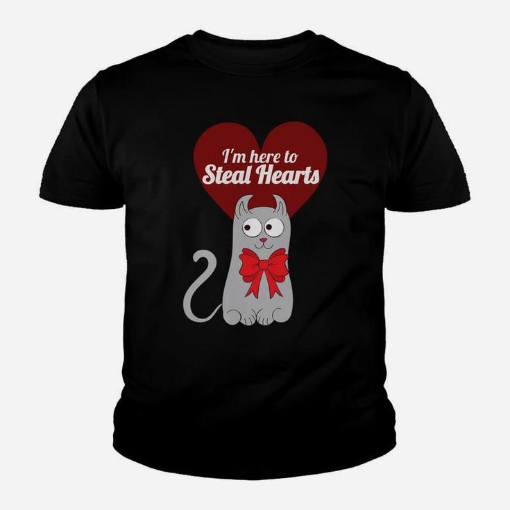 Valentines Cat Lover Heart Red Stealing Hearts Gift Kid T-Shirt