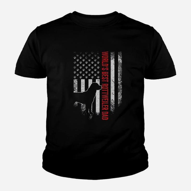 Vintage American Flag Worlds Best Rottweiler Dad Silhouette Kid T-Shirt