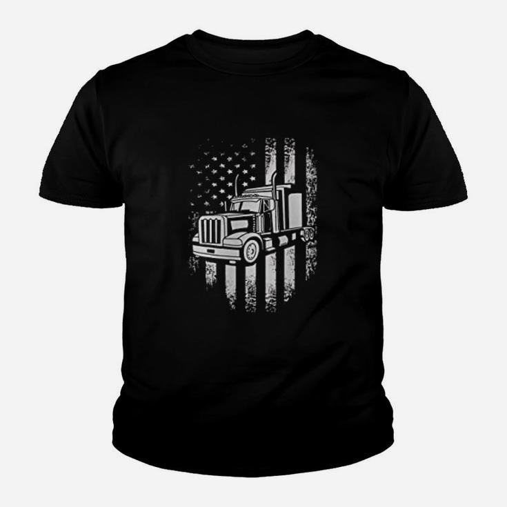 Vintage American Usa Flag Truck Trucker Kid T-Shirt