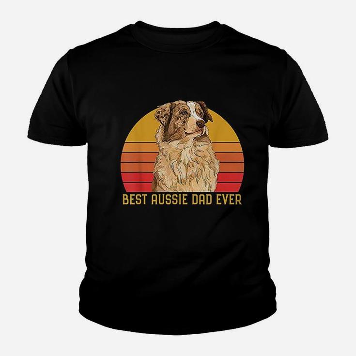 Vintage Best Aussie Dad Ever Papa Australian Shepherd Dog Kid T-Shirt