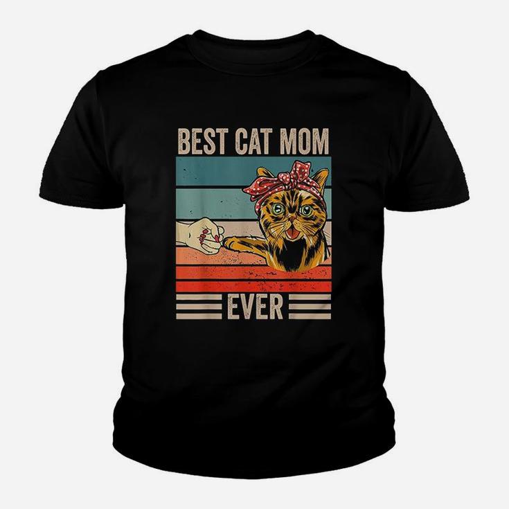 Vintage Best Cat Mom Ever Bump Fist Mothers Day Gifts Kid T-Shirt