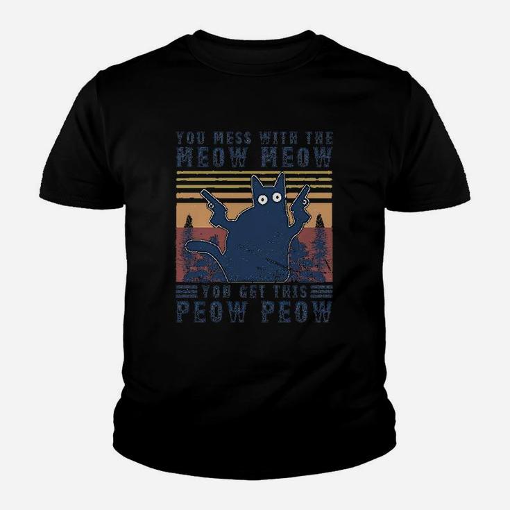 Vintage Black Cat You Mess With The Meow Meow Kid T-Shirt