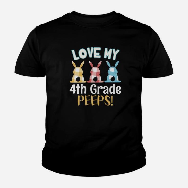 Vintage Bunny Rabbit Love My 4th Grade Peeps Teacher Kid T-Shirt
