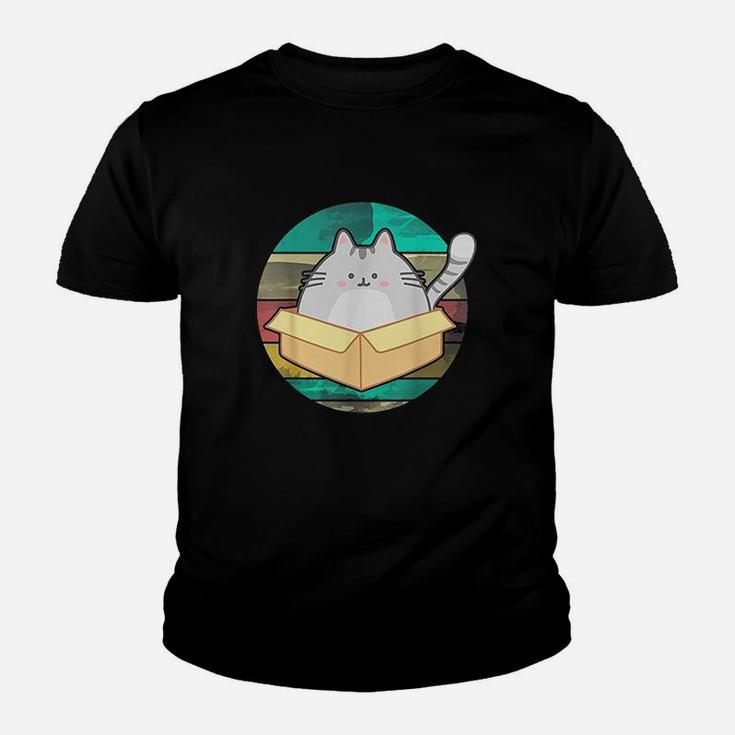 Vintage Cat In Box Retro Style Cute Fat Cat Kid T-Shirt