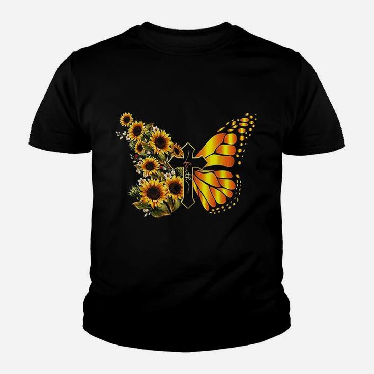 Vintage Faith Cross Sunflower Butterfly Christian Kid T-Shirt