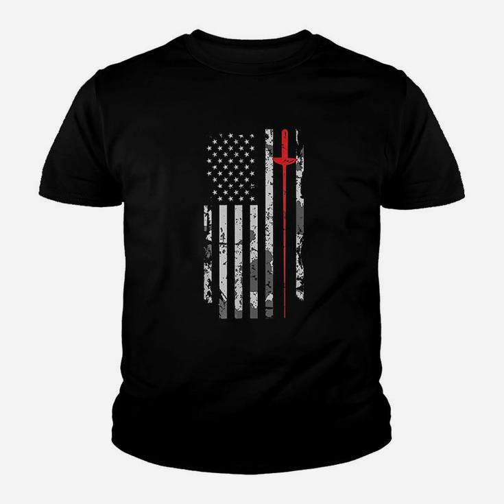 Vintage Fencing American Flag Kid T-Shirt