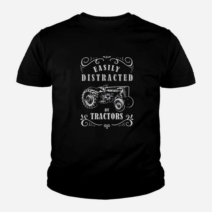 Vintage Funny Easily Distracted By Tractors Kid T-Shirt